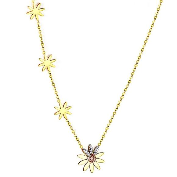 Gold Daisy Crystal Necklace, Sunflower, Stainless Steel, Flower Minimalist - Picture 2 of 6